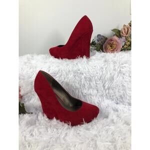 Michael Antonio Red Suede Platform Wedge Pump Size 8